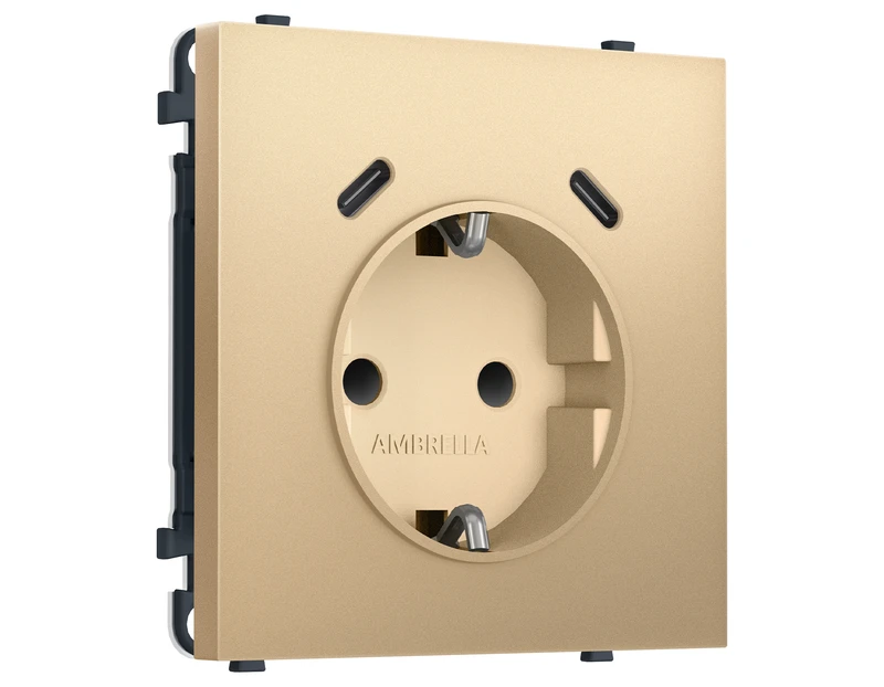 Комплект механизма электрической розетки SIGMA Золото Мягкое касание 2USB С+C 20W (быст. зар.) с/з с/ш 16A-250V QUANT PRO (SP8905, PR165)