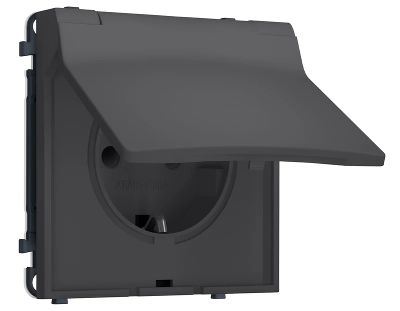 Комплект механизма электрической розетки SIGMA Графит Мягкое касание 50Hz 2P+E с/з с/ш и крышкой IP44 16A-250V QUANT PRO (SP9080, PR141)