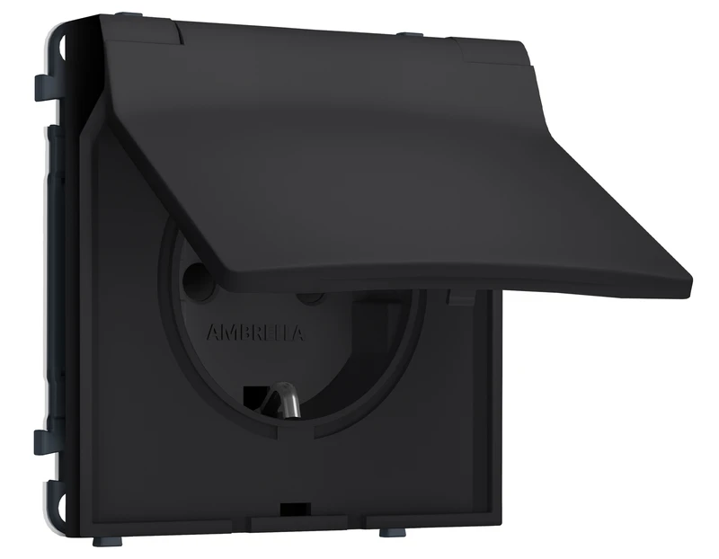 Комплект механизма электрической розетки SIGMA Черный Мягкое касание 50Hz 2P+E с/з с/ш и крышкой IP44 16A-250V QUANT PRO (SP9880, PR141)