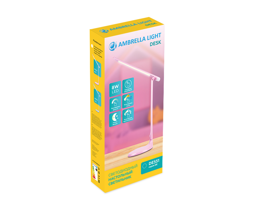 Настольная светодиодная лампа с ночником DE551 PI розовый LED 3000-6400K 8W Ambrella Light 9