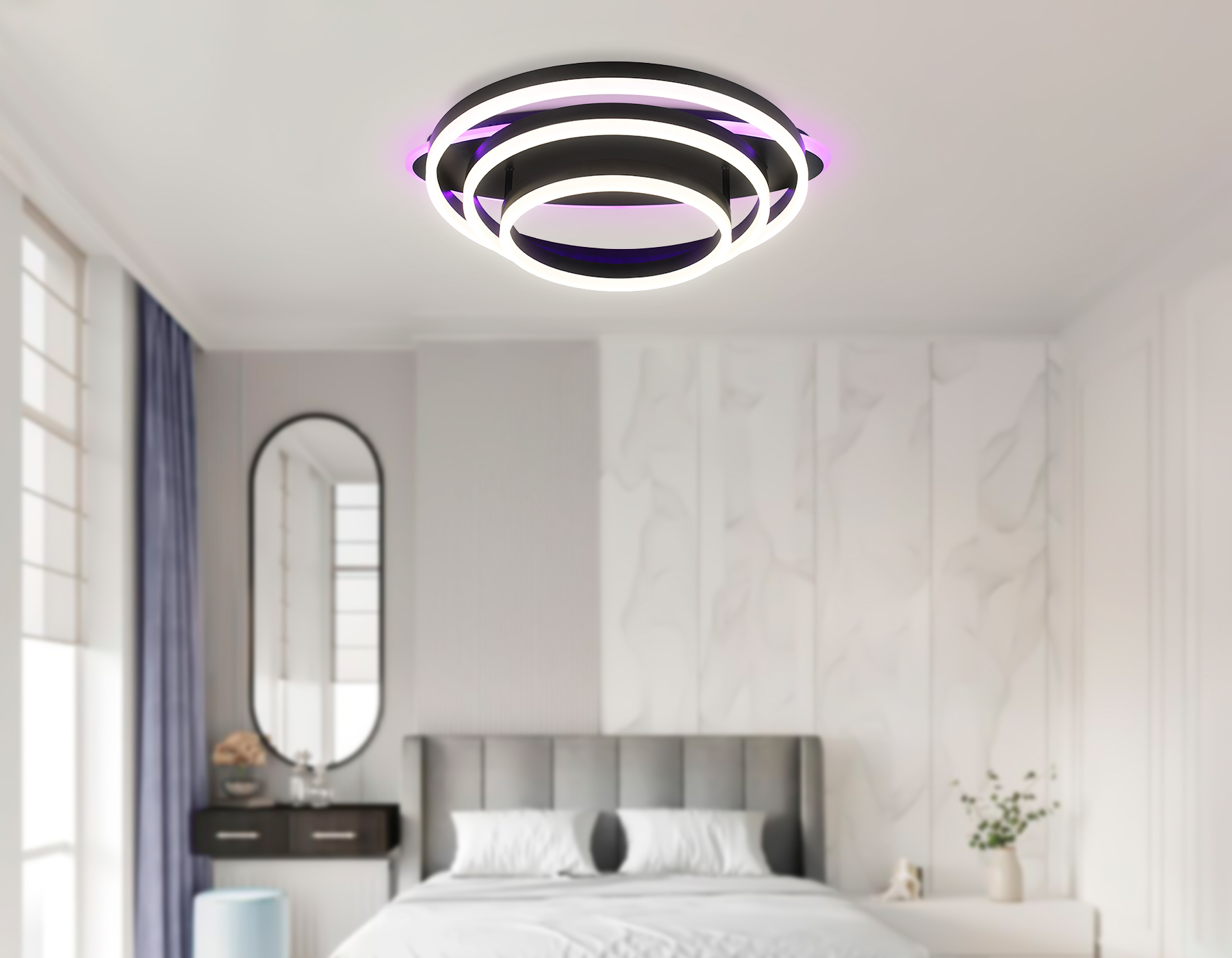 Потолочный светодиодный светильник с пультом FA8524 BK черный 146W 3000K-6400K+RGB 560*500*150 (ПДУ РАДИО 2.4G) Ambrella Light 16