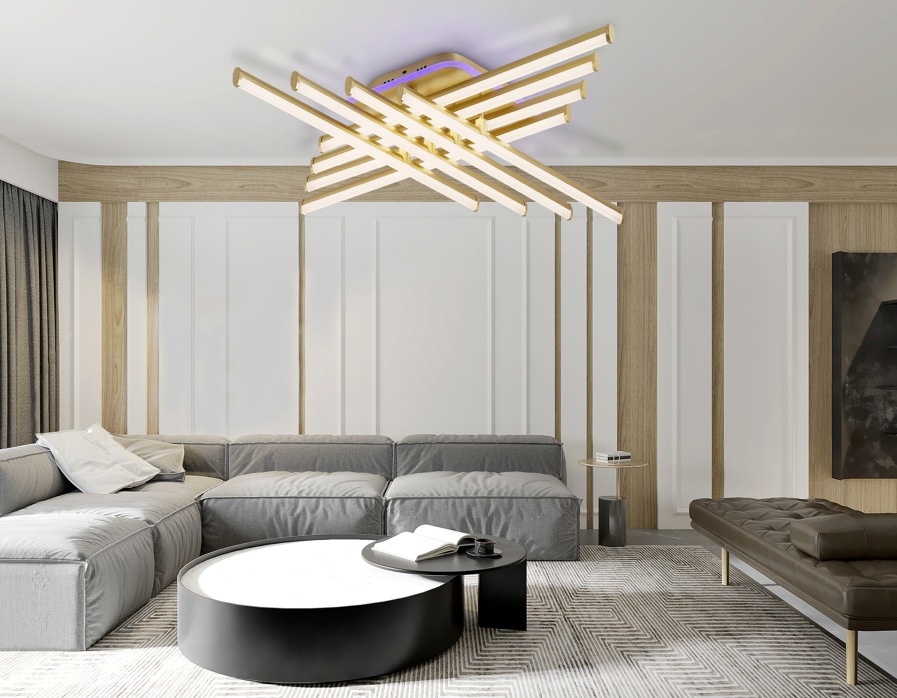 Потолочный светодиодный светильник с пультом FL6263 GD золото 115W 3000K-6400K+RGB 810*810*130 (ПДУ ИК) Ambrella Light 14