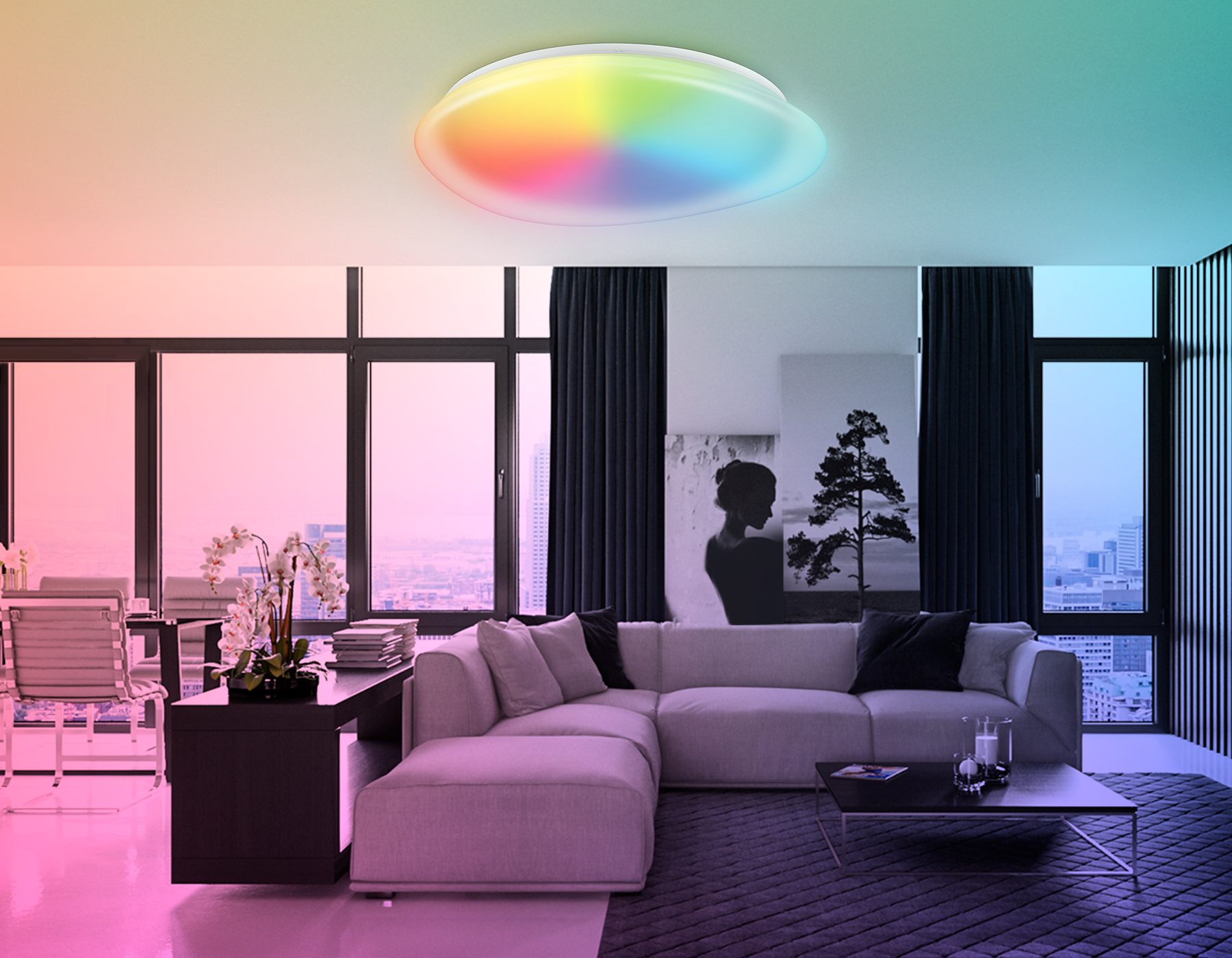 Светодиодный светильник RGB с пультом управления FZ1615 FR матовый IP20 60W 3000-6500K+RGB 510*100 (ПДУ ИК) Ambrella Light 22