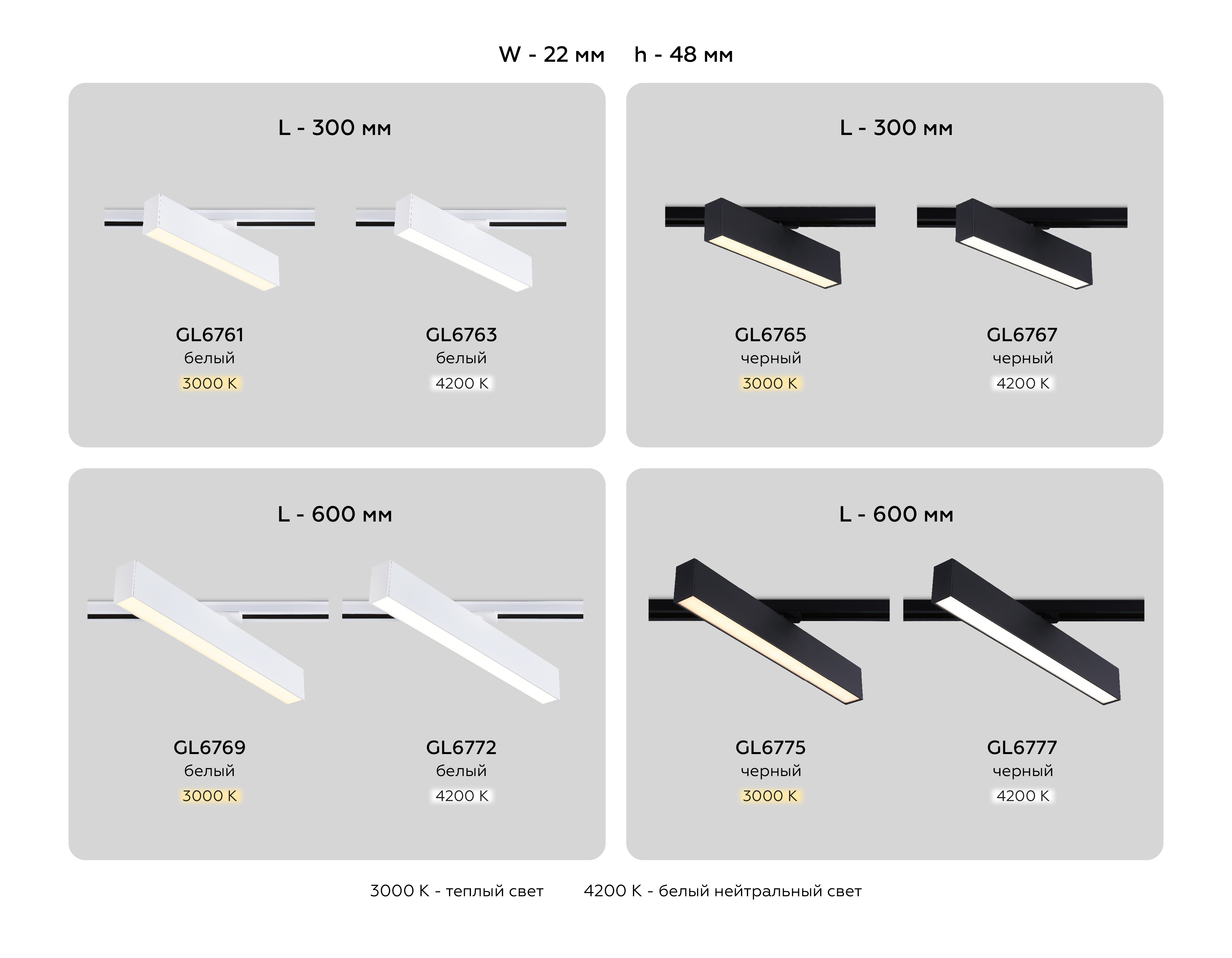 Трековый однофазный светодиодный светильник GL6772 WH белый LED 24W 4200K 600*22*48 Ambrella Light 16