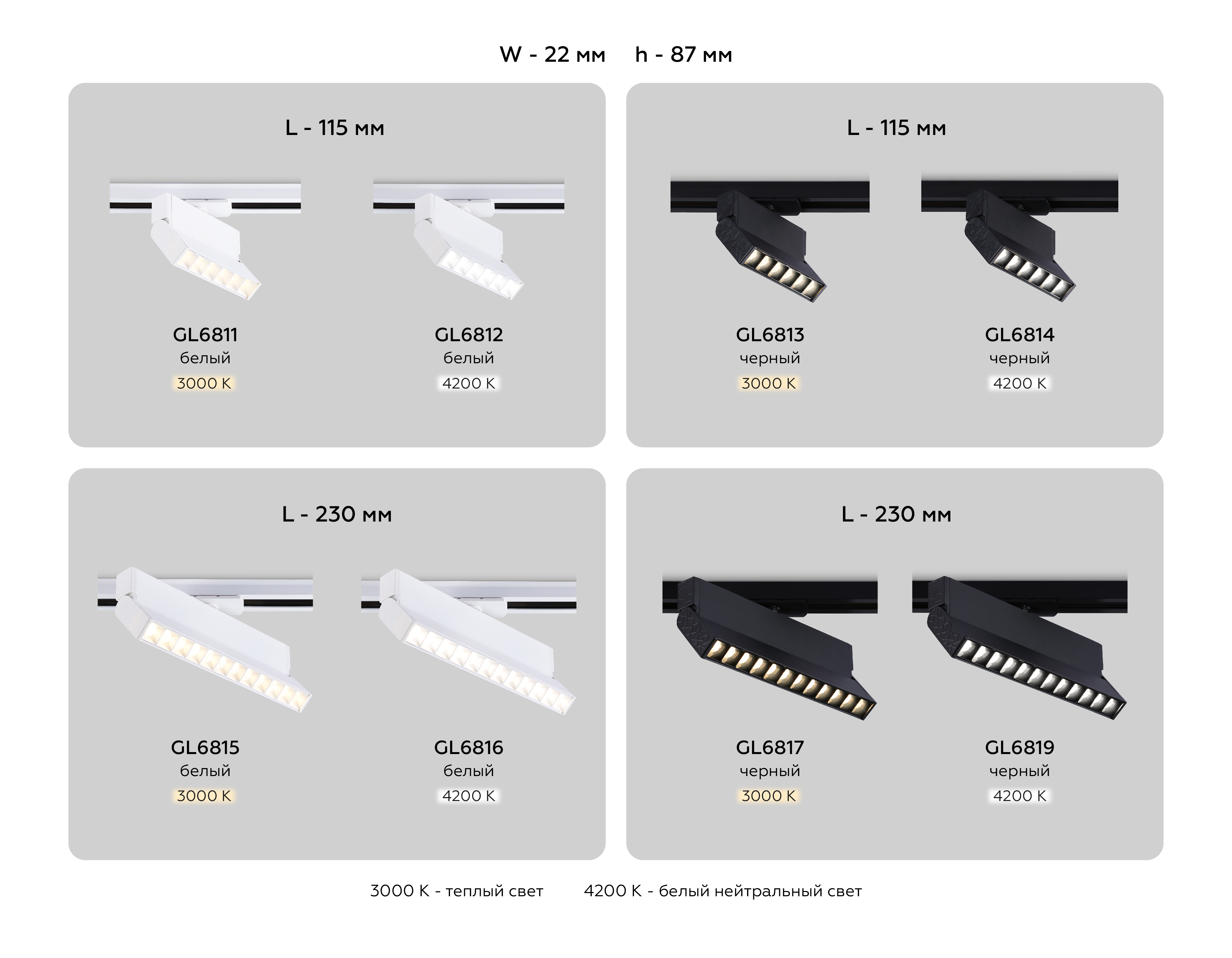 Трековый однофазный светодиодный светильник GL6816 WH белый LED 12W 4200K 24° 230*22*87 Ambrella Light 16