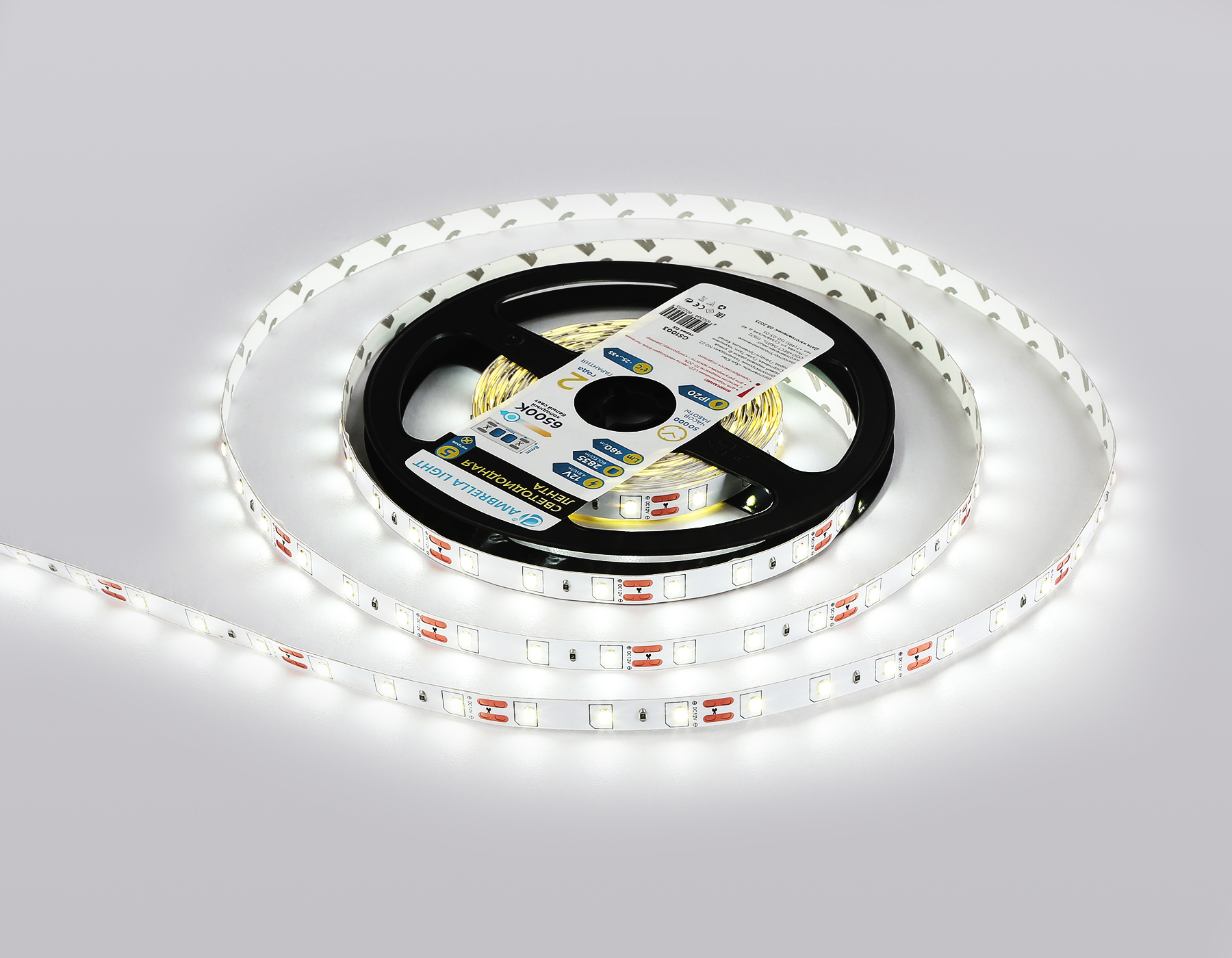 Светодиодная лента Ambrella Light GS1003 2835 60Led /4.8W m/ 12V IP20 6500K 5m/ кратность резки 50mm GS1003 2835 60Led/ 4.8W m/ 12V IP20 6500K/ 5000*8*1.2mm (2 конт.) Ambrella Light 12