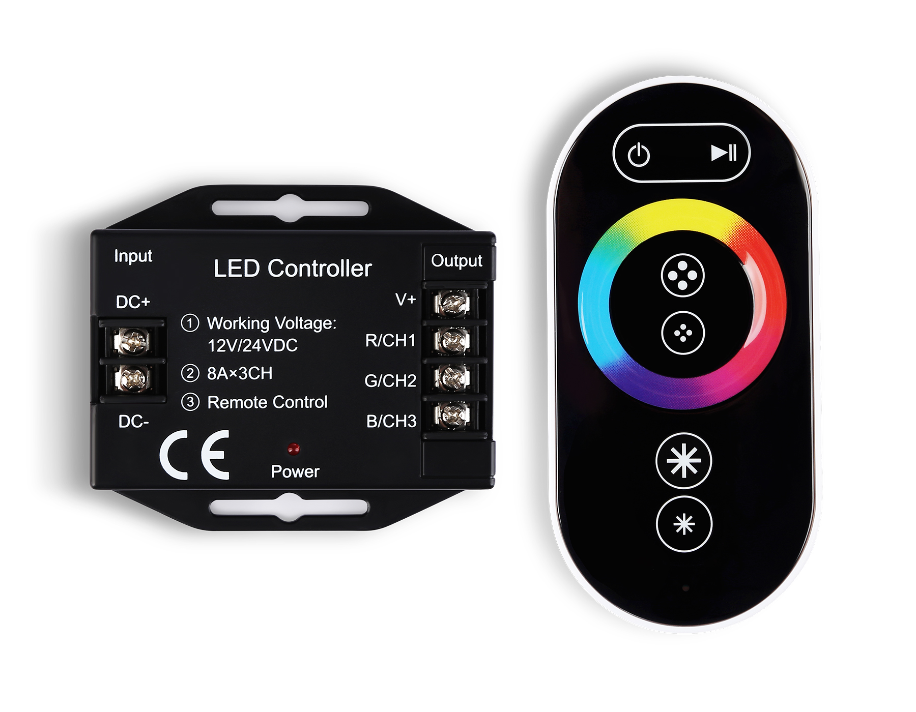 Контроллер для светодиодных лент RGB с сенсорным радио пультом 2.4G 24A 12V 288W/ 24V 576W GS11401 GS11401 контроллер RGB 24A 12V 288W/ 24V 576W (ПДУ Радио 2.4G AAA) Ambrella Light 6