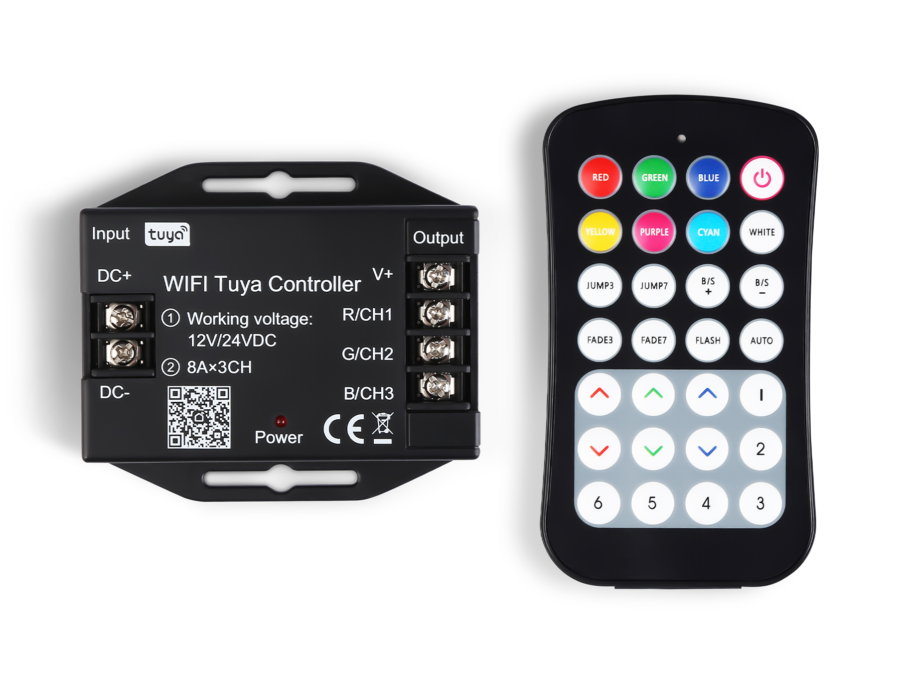 Контроллер WIFI Tuya для светодиодных лент RGB c радио пультом 2.4G 24A 12V 288W/ 24V 576W GS11551 GS11551 контроллер WIFI Tuya RGB 24A 12V 288W/ 24V 576W (ПДУ Радио 2.4G CR2025) Ambrella Light 6