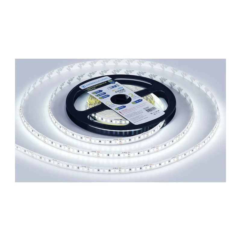 Светодиодная лента 12В 2835 180Led 14.4Вт/м 6500K IP20 5м GS1313 2835 180Led/ 14.4W m/ 12V IP20 6500K/ 5000*10*1.2mm (2 конт.) Ambrella Light 8