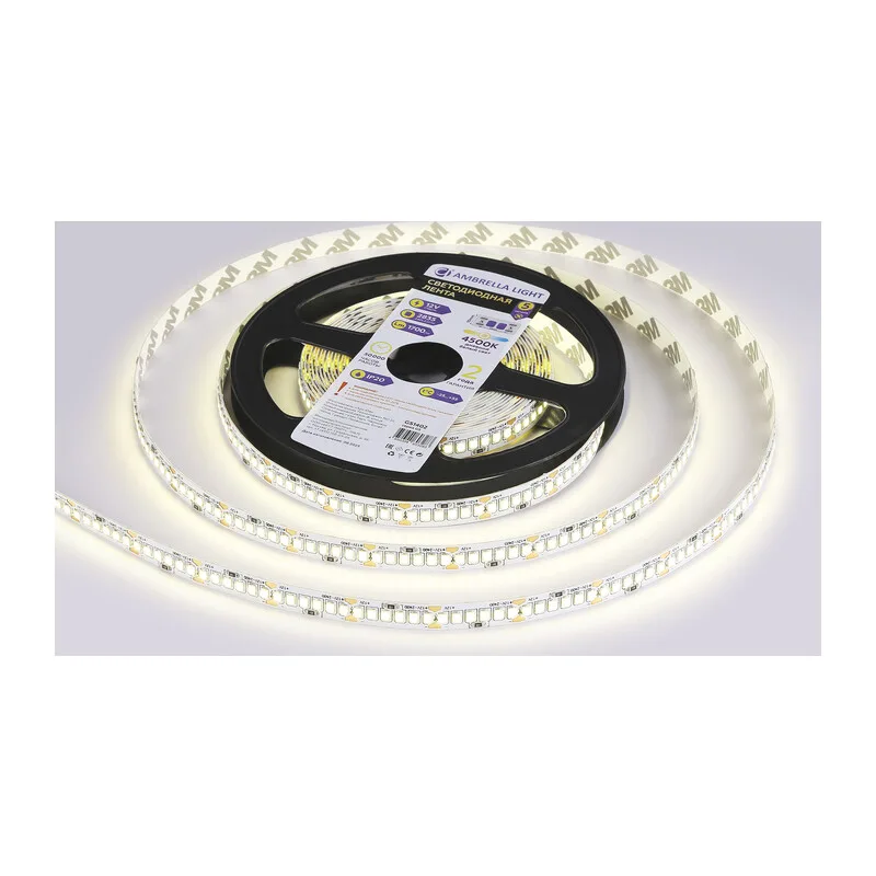 Светодиодная лента 12В 2835 240Led 17Вт/м 4500K IP20 5м GS1402 2835 240Led/ 17W m/ 12V IP20 4500K/ 5000*10*1.2mm (2 конт.) Ambrella Light 10