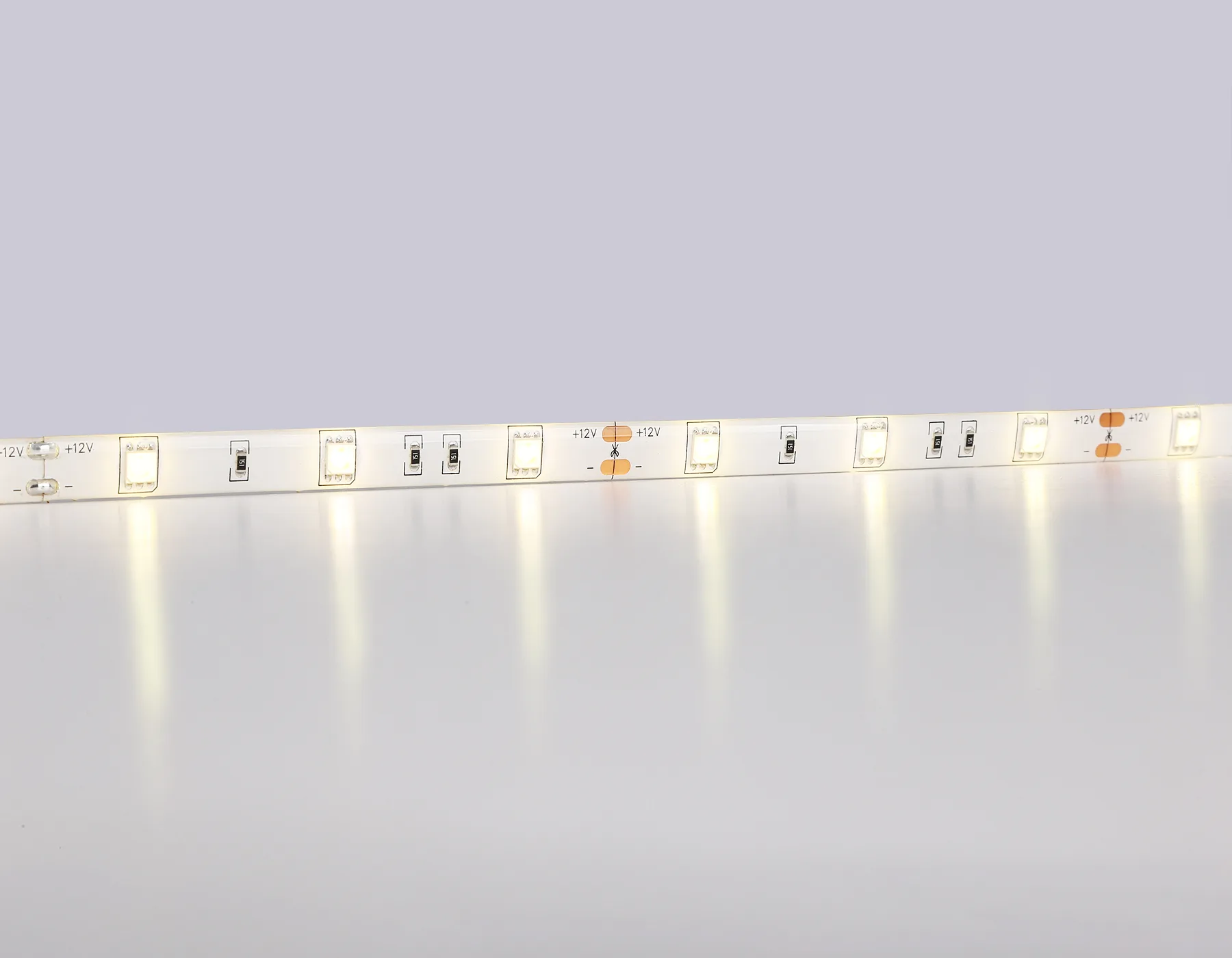 Светодиодная лента 12В 5050 30Led 7.2Вт/м 3000K IP65 5м GS1901 5050 30Led/ 7.2W m/ 12V IP65 3000K/ 5000*10*2.87mm (2 конт.) Ambrella Light 11