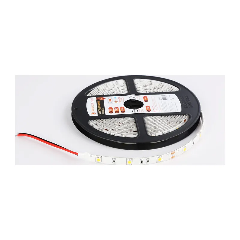 Светодиодная лента 12В 5050 30Led 7.2Вт/м 3000K IP65 5м GS1901 5050 30Led/ 7.2W m/ 12V IP65 3000K/ 5000*10*2.87mm (2 конт.) Ambrella Light 12