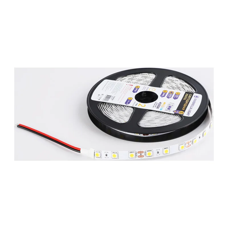 Светодиодная лента 12В 5050 60Led 14.4Вт/м 4500K IP20 5м GS2002 5050 60Led/ 14.4W m/ 12V IP20 4500K/ 5000*10*1.87mm (2 конт.) Ambrella Light 10