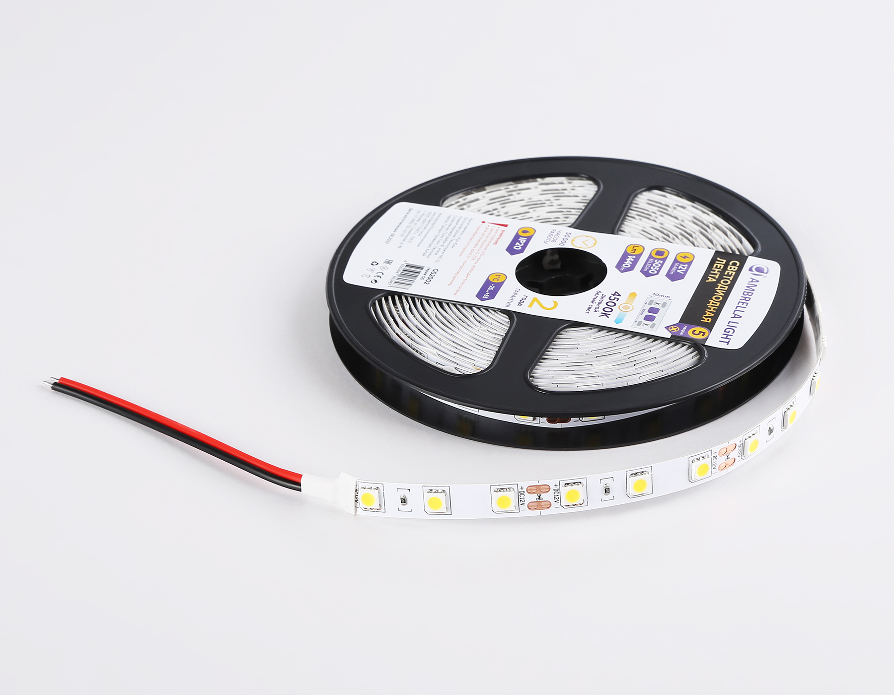 Светодиодная лента Ambrella Light GS2002 5050 60Led /14.4W m/ 12V IP20 4500K 5m GS2002 5050 60Led/ 14.4W m/ 12V IP20 4500K/ 5000*10*1.87mm (2 конт.) Ambrella Light 16