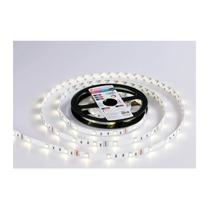 Светодиодная лента 12В 5050 30Led 7.2Вт/м Цветная RGB IP20 5м GS2201 5050 30Led/ 7.2W m/ 12V IP20 RGB /5000*10*1.87mm (4 конт.) Ambrella Light 8