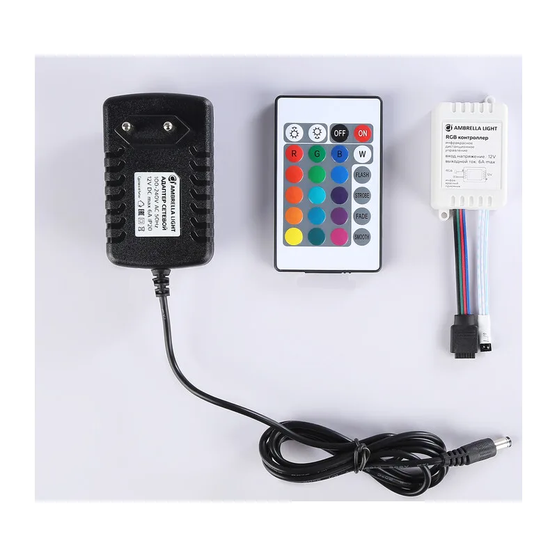 Комплект светодиодной ленты 12В 5050 60Led 14.4Вт/м Цветная RGB IP20 5м GS2402 5050 60Led/ 14.4W m/ 12V IP20 RGB/ 5000*10*1.87mm (4 конт.) комплект Ambrella Light 8