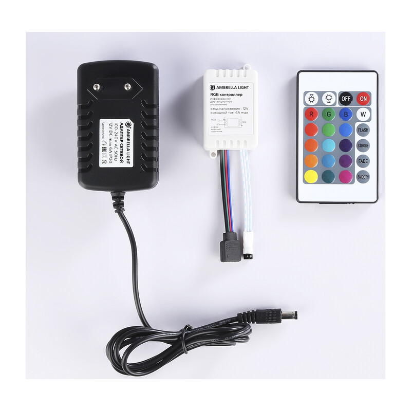 Комплект светодиодной ленты RGB Ambrella Light GS2501 5050 30Led /7.2W m/ 12V IP65 RGB 5m GS2501 5050 30Led/ 7.2W m/ 12V IP65 RGB/ 5000*10*2.87mm (4 конт.) комплект Ambrella Light 16