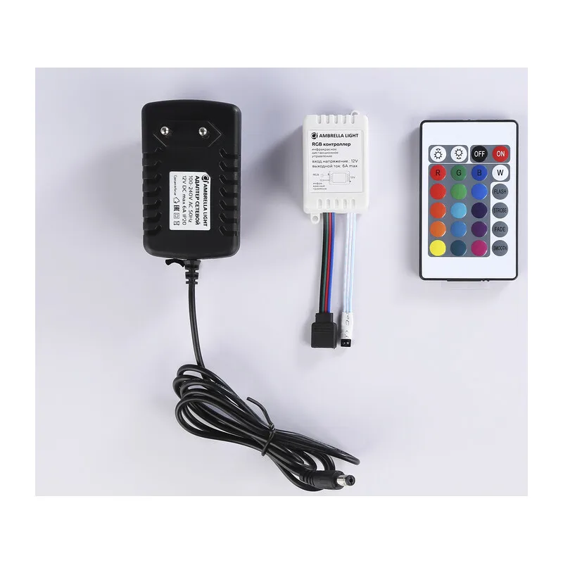 Комплект светодиодной ленты 12В 5050 60Led 14.4Вт/м Цветная RGB IP65 5м GS2502 5050 60Led/ 14.4W m/ 12V IP65 RGB/ 5000*10*2.87mm (4 конт.) комплект Ambrella Light 8