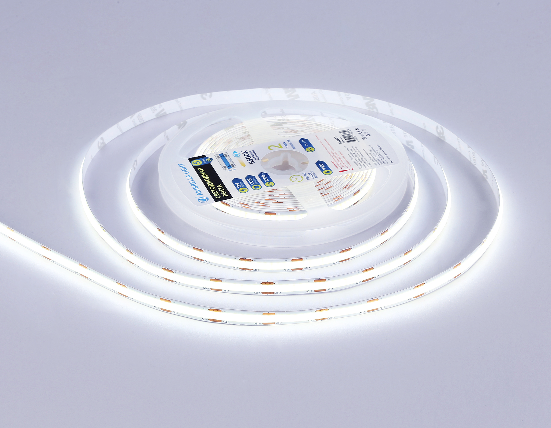 Светодиодная лента Ambrella Light GS2603 COB 320Led /10W m/ 12V IP20 6500K 5m GS2603 COB 320Led/ 10W m/ 12V IP20 6500K/ 5000*8*1.54mm (2 конт.) Ambrella Light 13