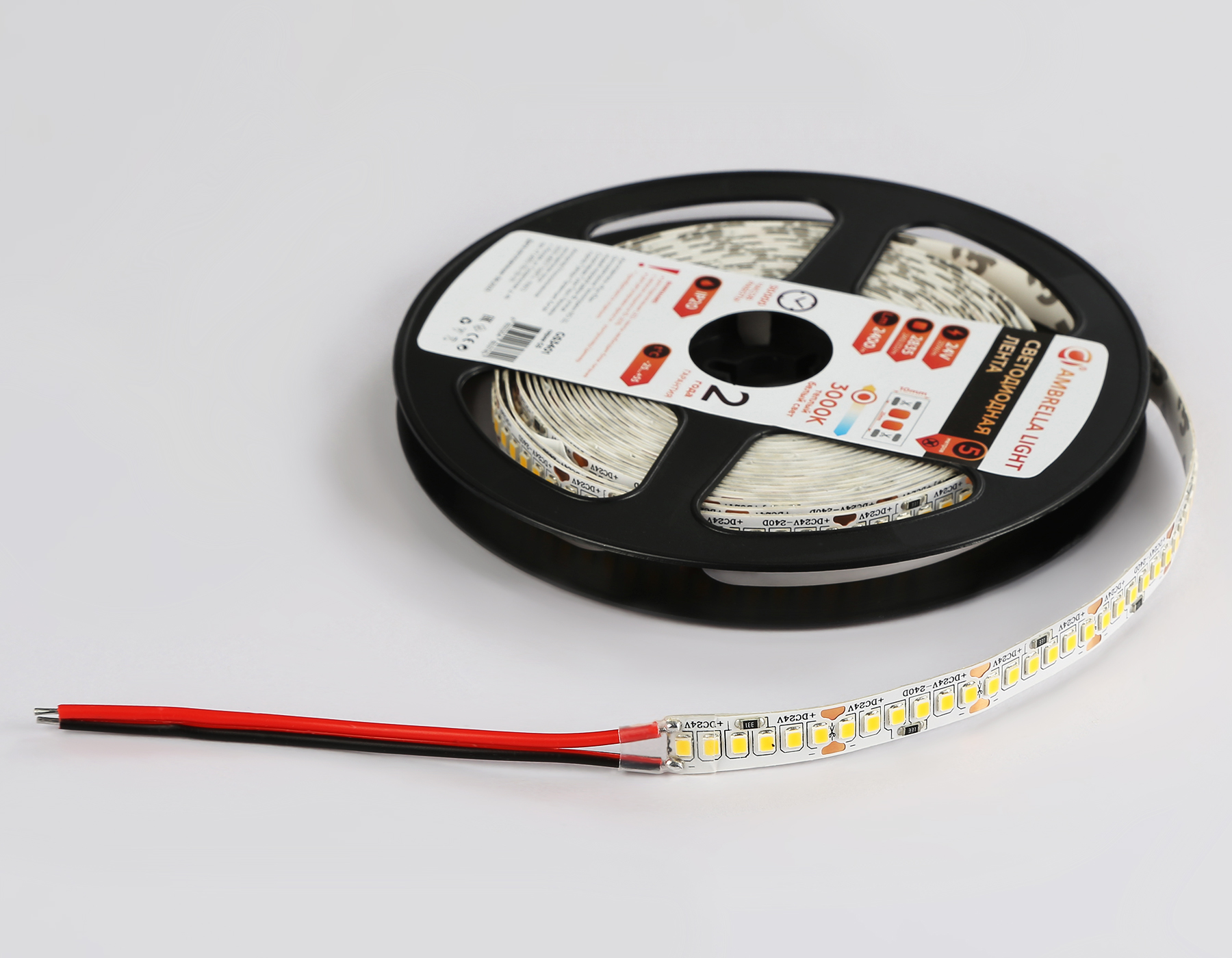 Светодиодная лента Ambrella Light GS3401 2835 240Led /20W m/ 24V IP20 3000K 5m GS3401 2835 240Led/ 20W m/ 24V IP20 3000K/ 5000*10*1.2mm (2 конт.) Ambrella Light 16