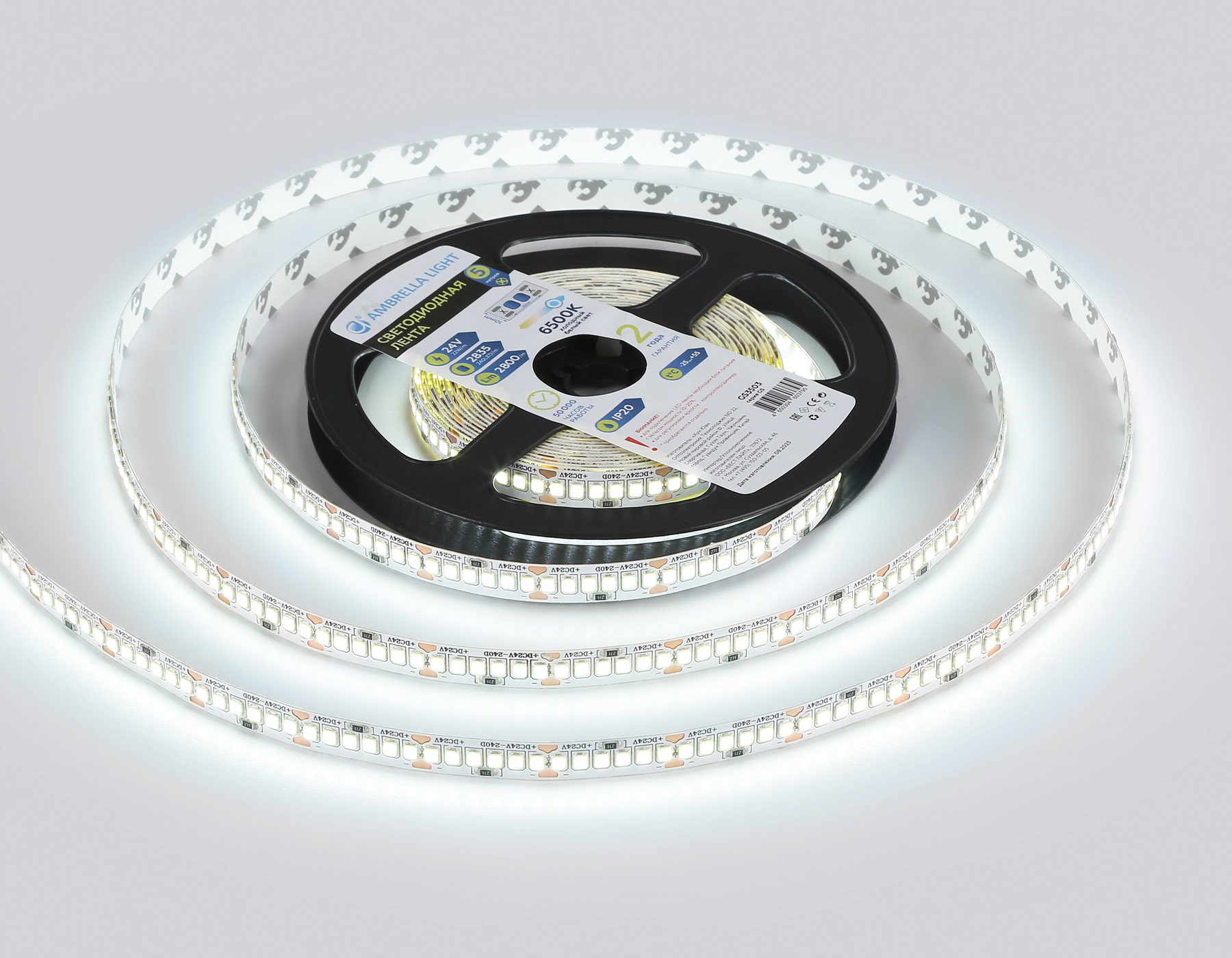 Светодиодная лента Ambrella Light GS3503 2835 240Led /22W m/ 24V IP20 6500K 5m GS3503 2835 240Led /22W m/ 24V IP20 6500K/ 5000*10*1.2mm (2 конт.) Ambrella Light 12