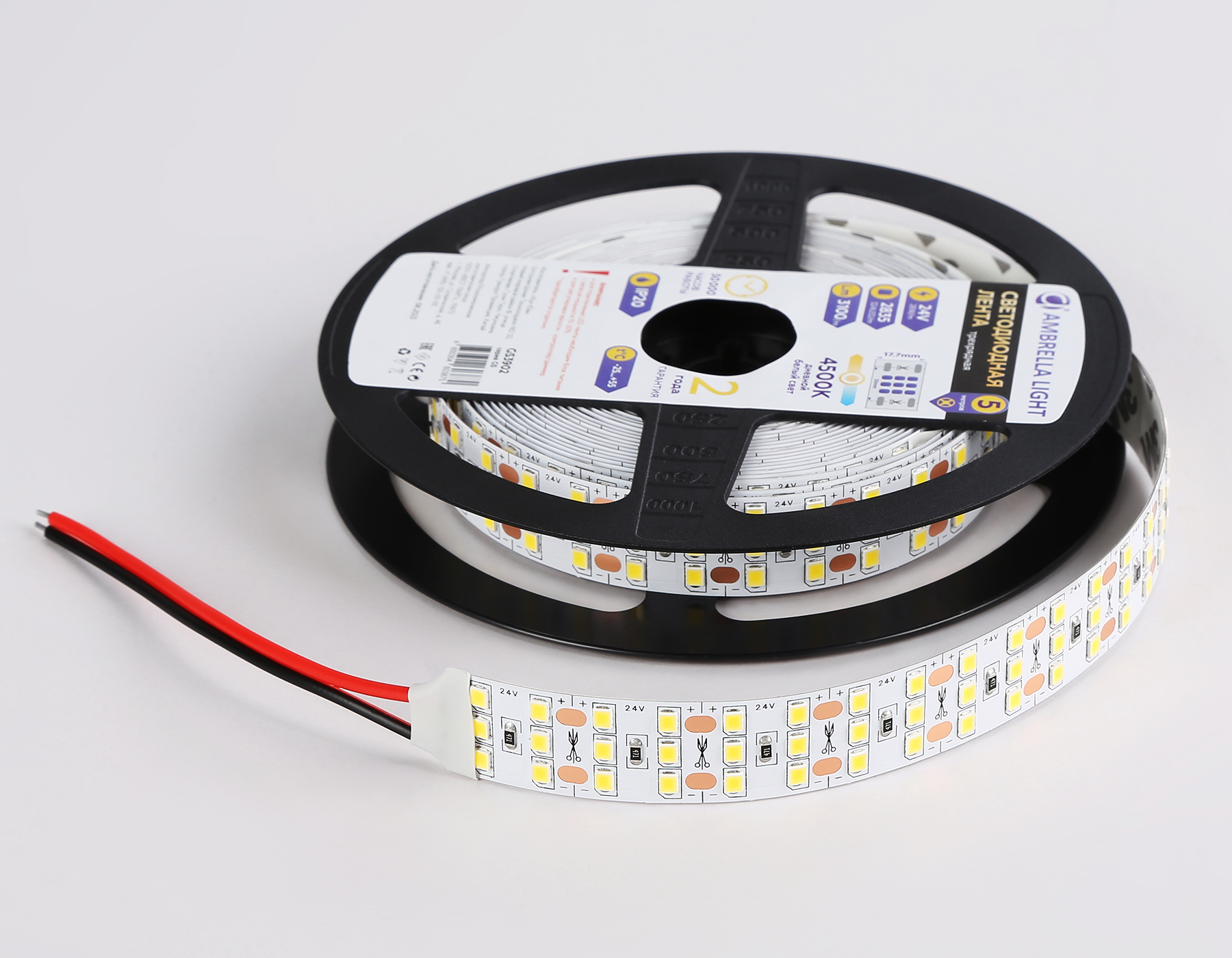 Светодиодная лента трехрядная Ambrella Light GS3902 2835 324Led /26W m/ 24V IP20 4500K 5m GS3902 2835 324Led/ 26W m/ 24V IP20 4500K/ 5000*18*1.2mm (2 конт.) Ambrella Light 16