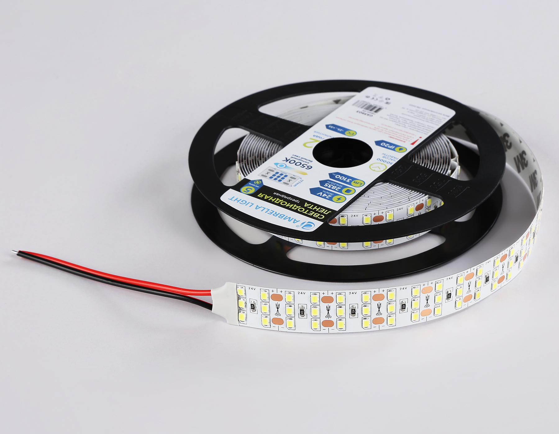 Светодиодная лента трехрядная Ambrella Light GS3903 2835 324Led /26W m/ 24V IP20 6500K 5m GS3903 2835 324Led/ 26W m/ 24V IP20 6500K/ 5000*18*1.2mm (2 конт.) Ambrella Light 16