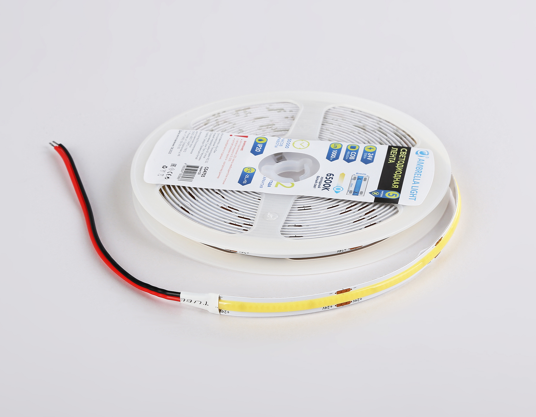 Светодиодная лента Ambrella Light GS4703 COB 480Led /12W m/ 24V IP20 6500K 5m GS4703 COB 480Led /12W m/ 24V IP20 6500K/ 5000*8*1.54mm (2 конт.) Ambrella Light 16