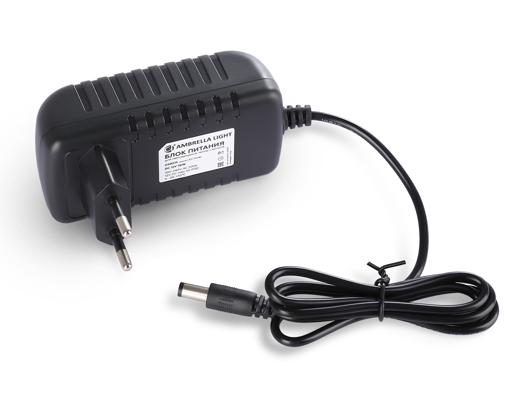 Блок питания для светодиодной ленты с вилкой 12V 36W 3A IP20 100-240V 92*48*70 GS8515 GS8515 блок питания 12V 36W 3A IP20 100-240V 92*48*70 Ambrella Light 2