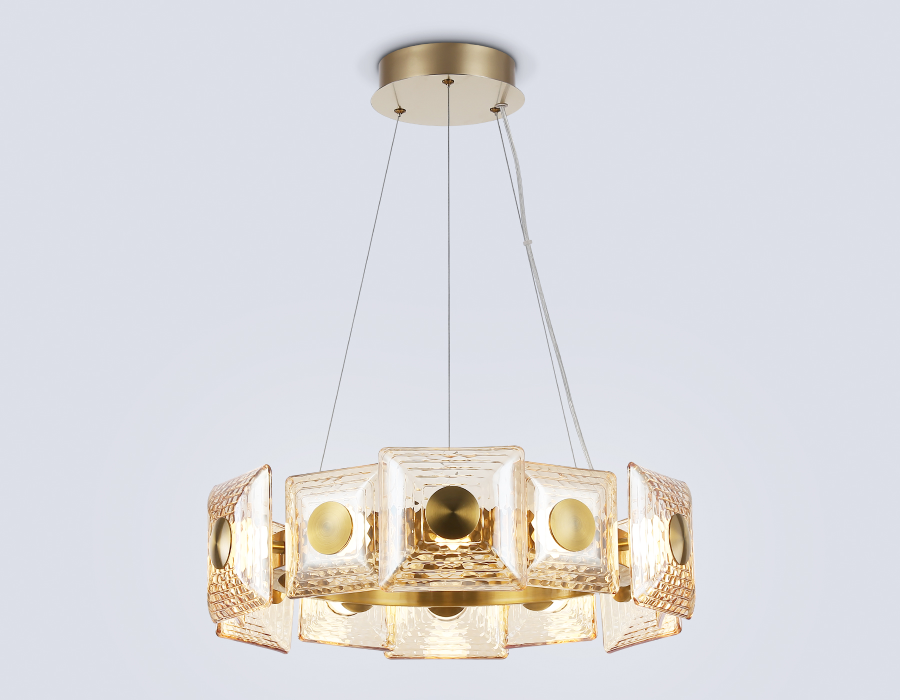 Подвесная светодиодная люстра LH31021 BS/TI латунь/янтарь 56W 3000K D570*150 Ambrella Light 10