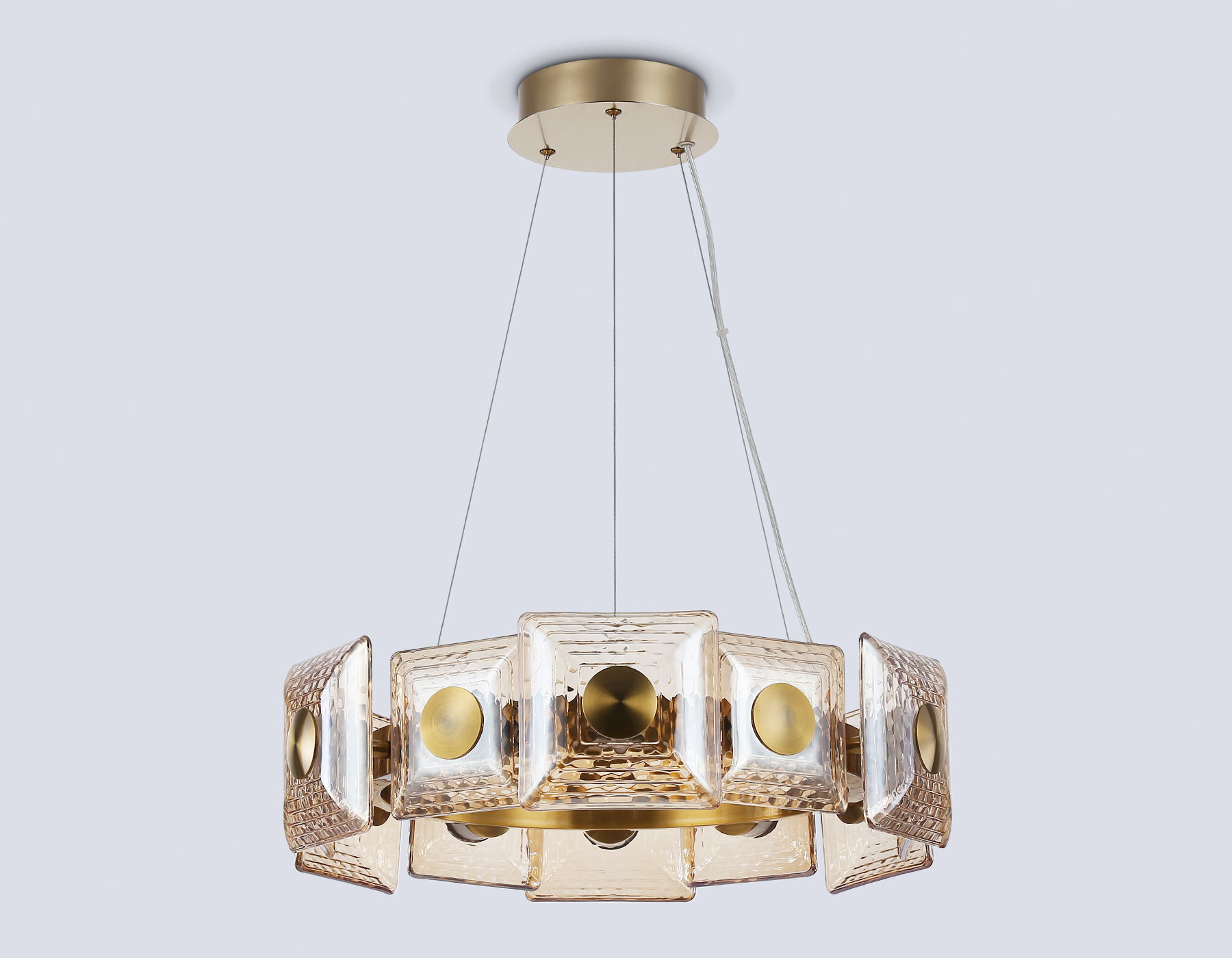 Подвесная светодиодная люстра LH31021 BS/TI латунь/янтарь 56W 3000K D570*150 Ambrella Light 12