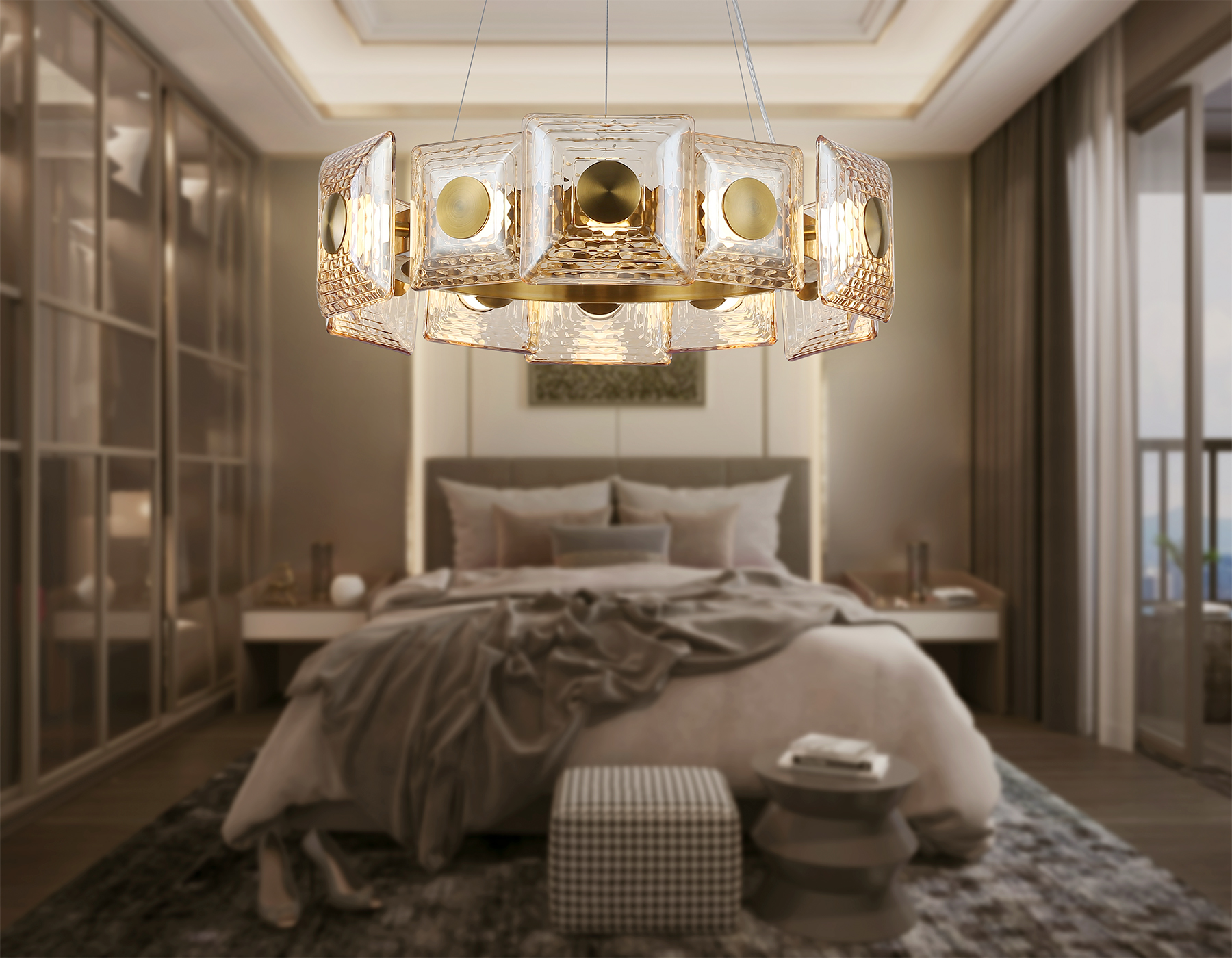 Подвесная светодиодная люстра LH31021 BS/TI латунь/янтарь 56W 3000K D570*150 Ambrella Light 15