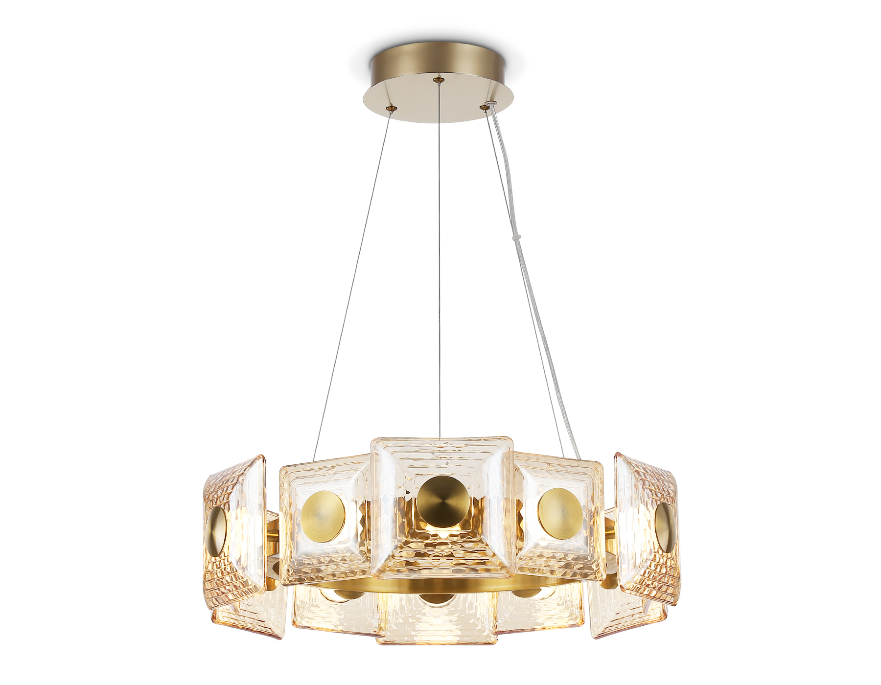 Подвесная светодиодная люстра LH31021 BS/TI латунь/янтарь 56W 3000K D570*150 Ambrella Light 9
