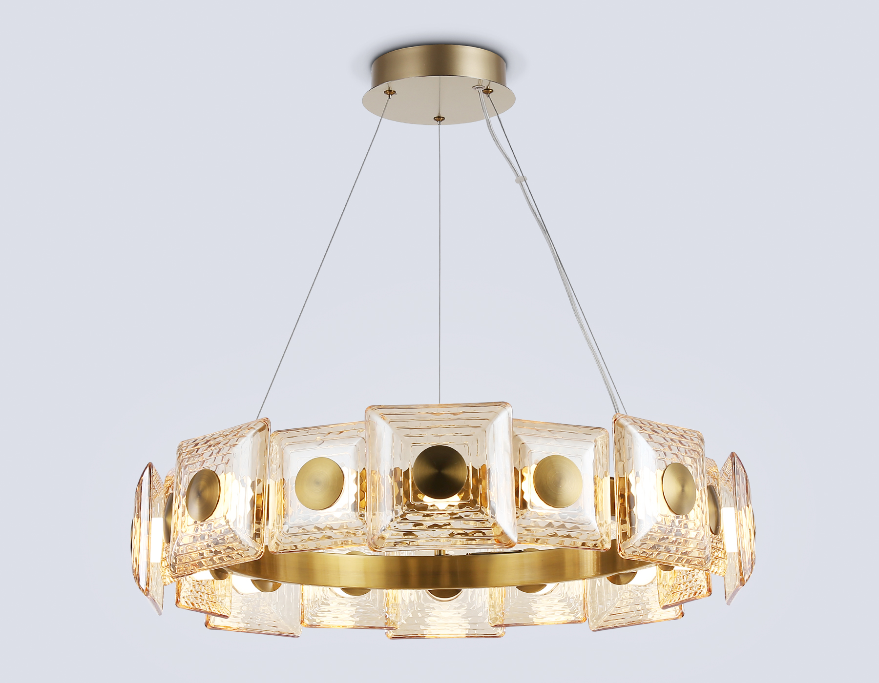 Подвесная светодиодная люстра LH31027 BS/TI латунь/янтарь 72W 3000K D700*150 Ambrella Light 10