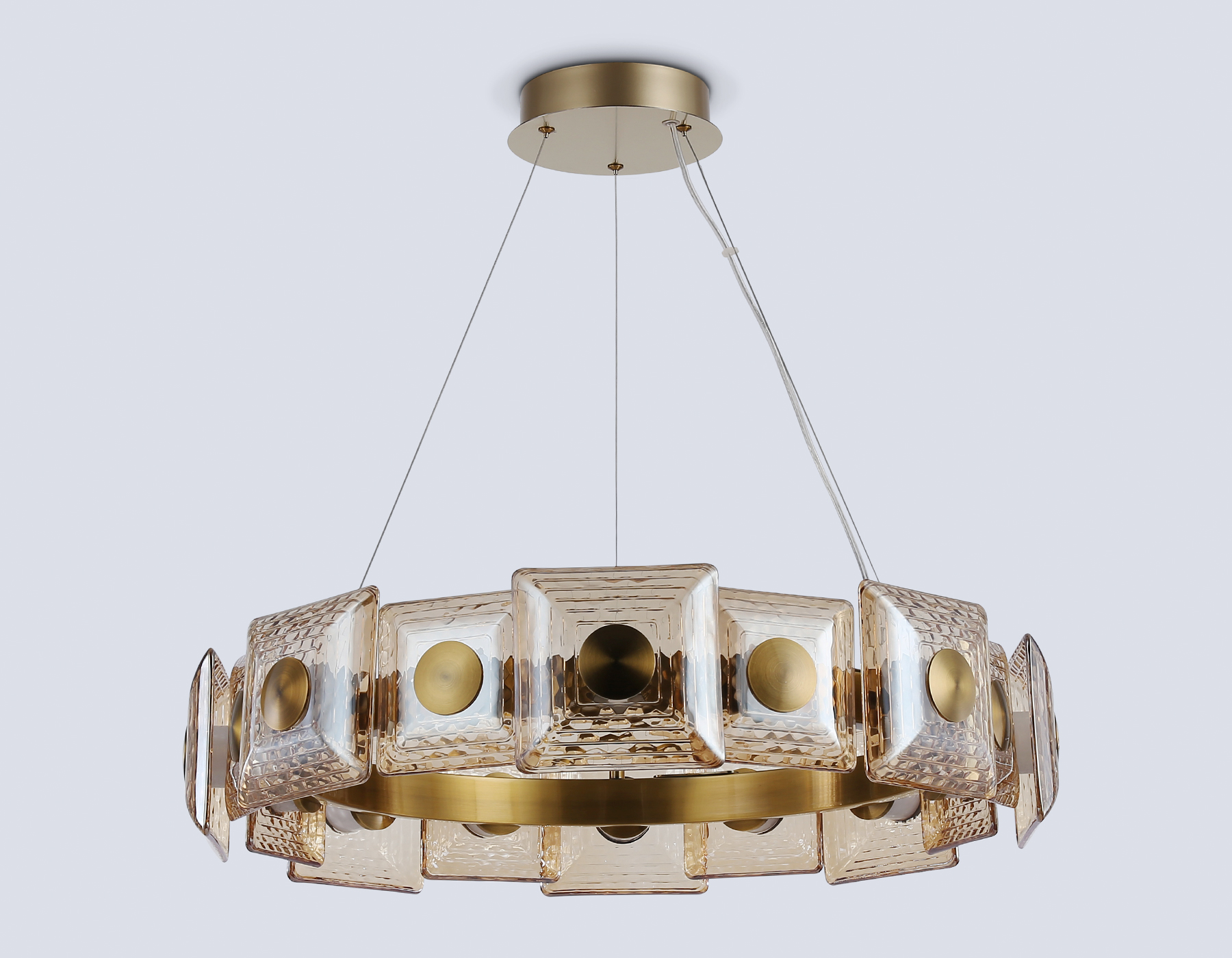 Подвесная светодиодная люстра LH31027 BS/TI латунь/янтарь 72W 3000K D700*150 Ambrella Light 12
