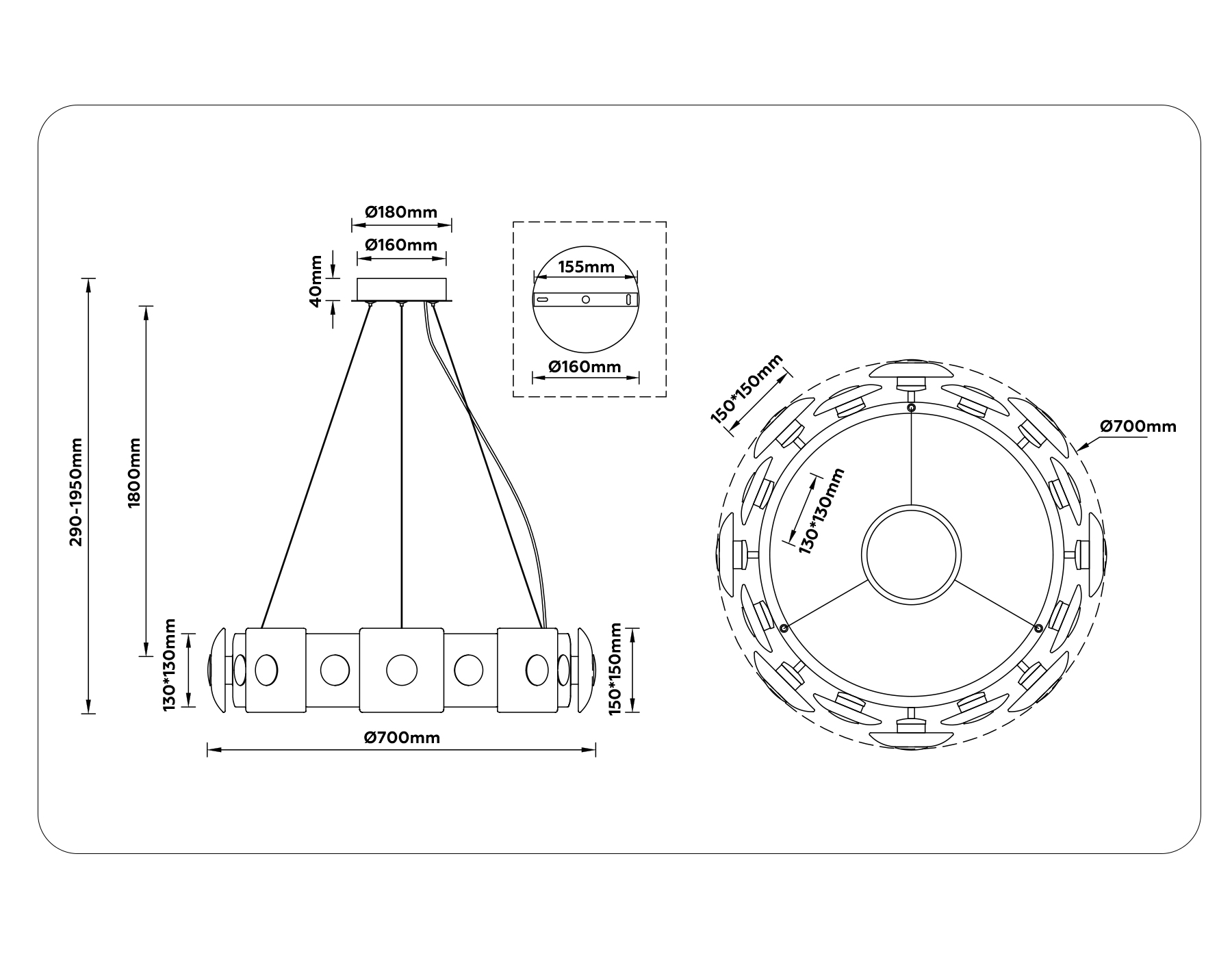 Подвесная светодиодная люстра LH31027 BS/TI латунь/янтарь 72W 3000K D700*150 Ambrella Light 16