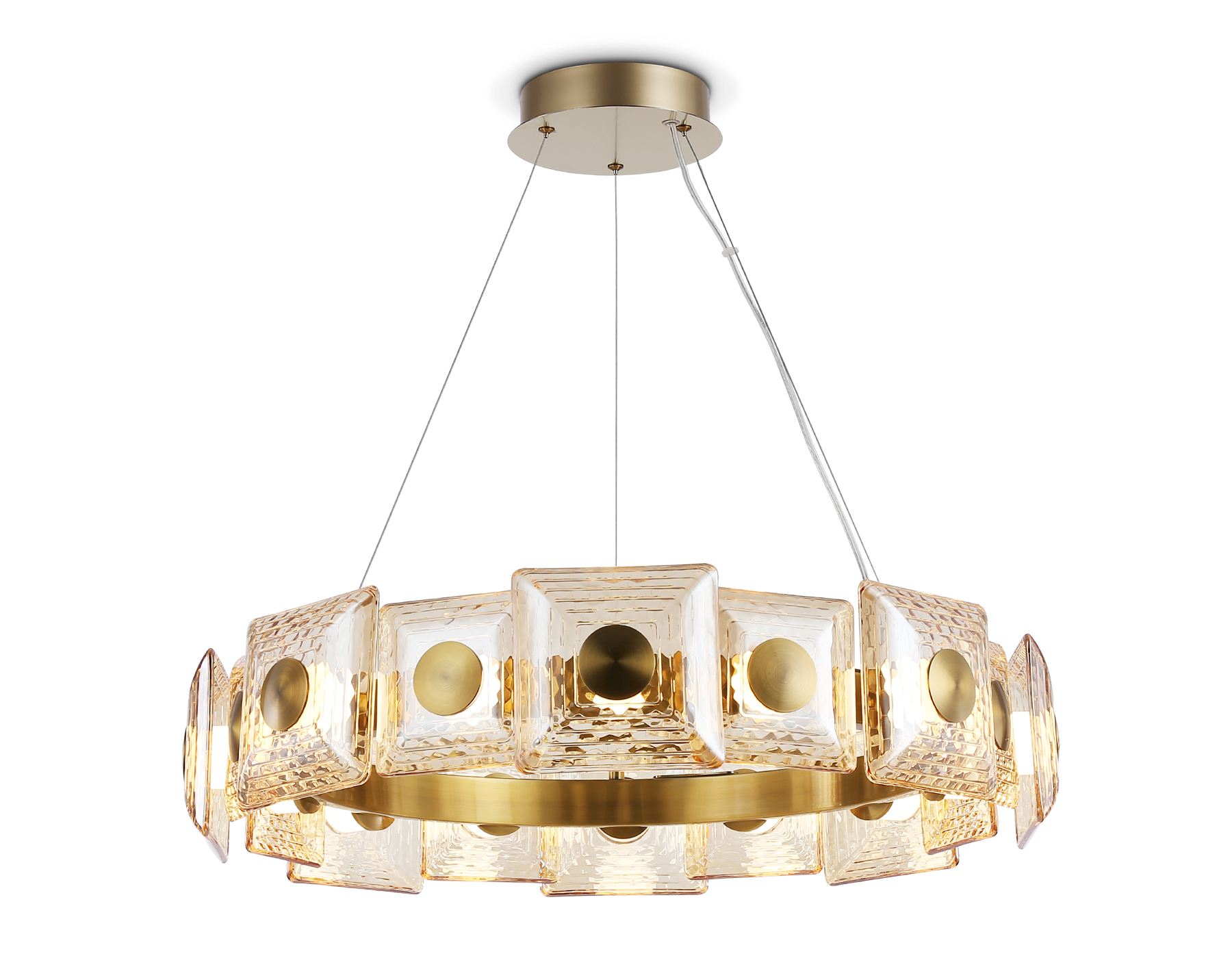 Подвесная светодиодная люстра LH31027 BS/TI латунь/янтарь 72W 3000K D700*150 Ambrella Light 9