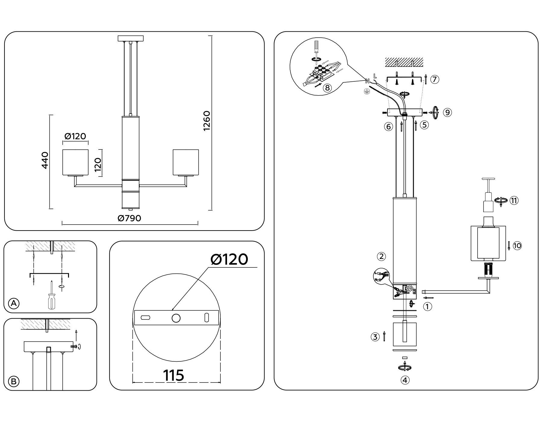 Подвесная люстра LH56013/7 BS/FR латунь/белый матовый E14*7 max 40W D790*1260 Ambrella Light 15