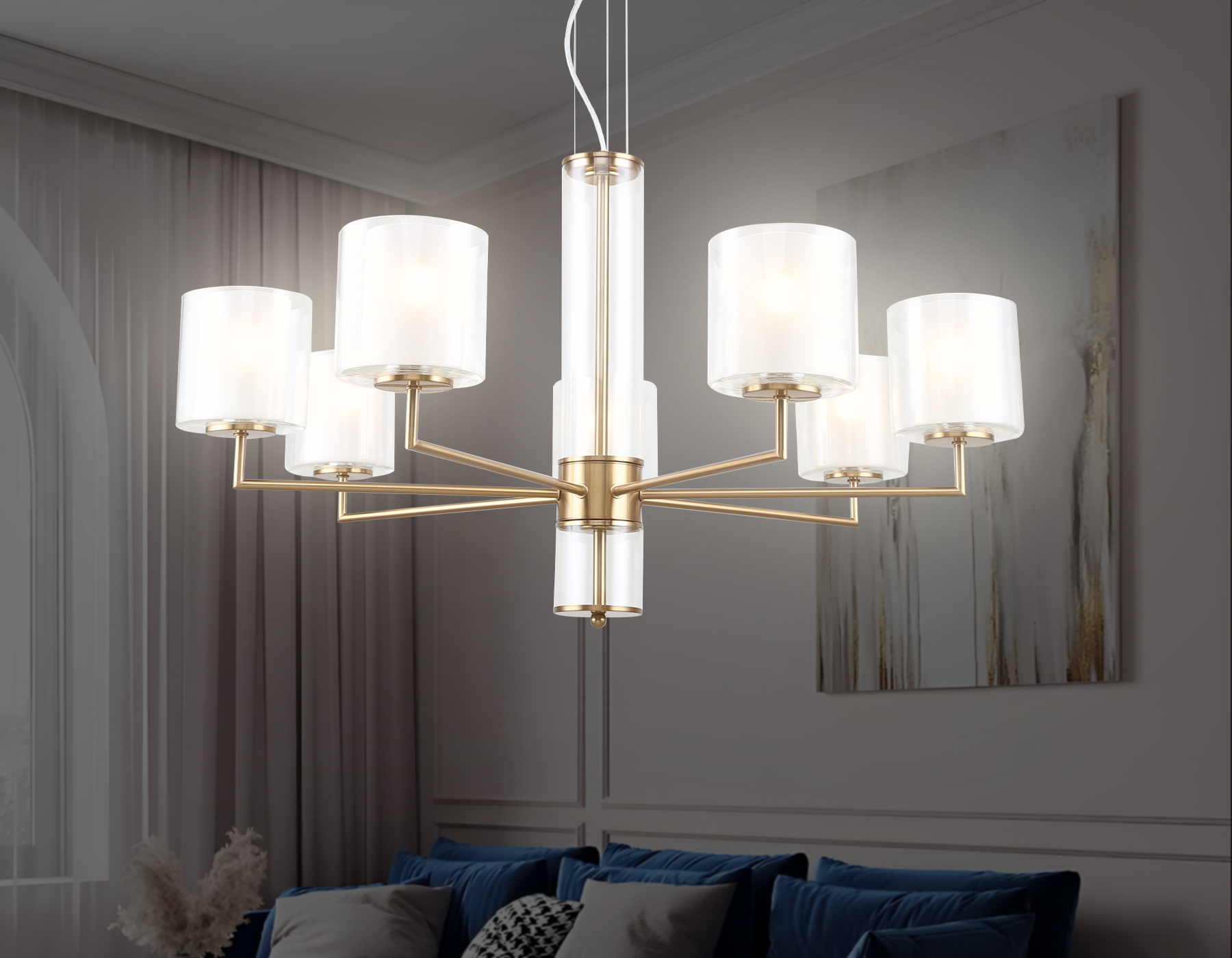 Подвесная люстра LH56013/7 BS/FR латунь/белый матовый E14*7 max 40W D790*1260 Ambrella Light 16