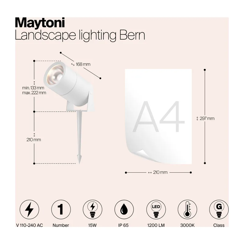 Ландшафтный светильник Bern 3000K 15Вт IP 65 Maytoni O050FL-L15W3K 9