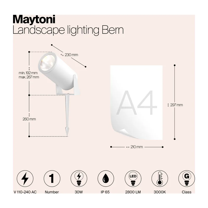 Ландшафтный светильник Берн / Bern 3000K 30Вт IP 65 Maytoni O050FL-L30W3K 11