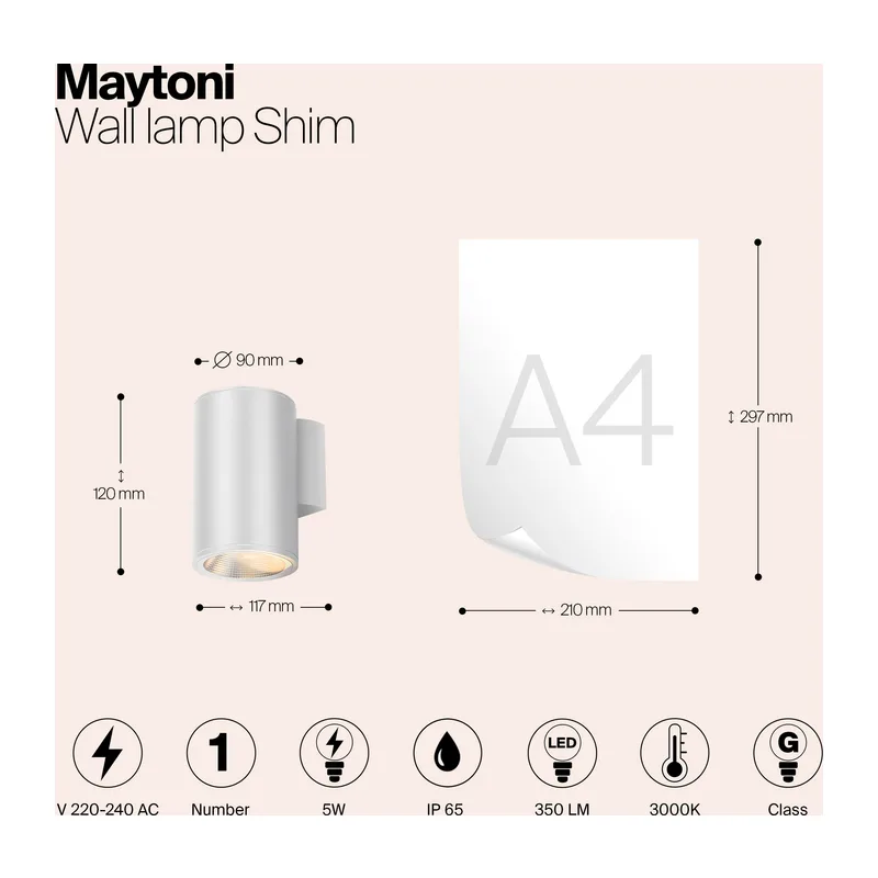 Настенный светильник (бра) Клин / Shim 3000К 5Вт IP 65 Maytoni O303WL-L5W3K 7