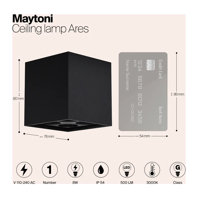 Потолочный светильник Арес / Ares 3000К 8Вт IP 54 Maytoni O309CL-L8GF3K 12