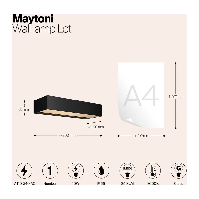 Настенный светильник (бра) Лот / Lot 3000K 10Вт IP 65 Maytoni O428WL-L10GF3K 3