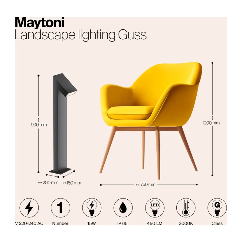 Ландшафтный светильник Гусс / Guss 3000K 15Вт IP 65 Maytoni O592FL-L15GF3K 4