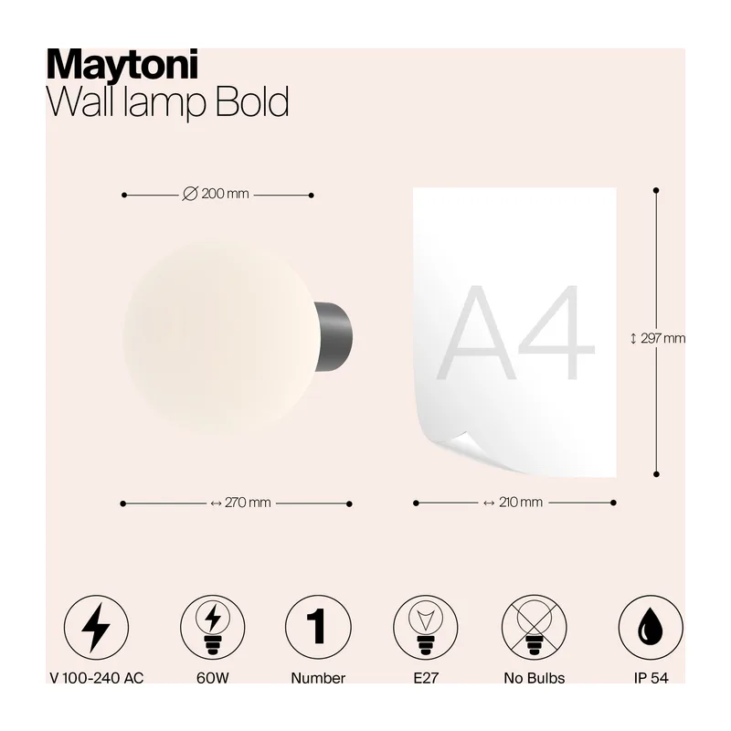Настенный светильник (бра) Смелый / Bold E27х1 60Вт IP 54 Maytoni O598WL-01B1 3