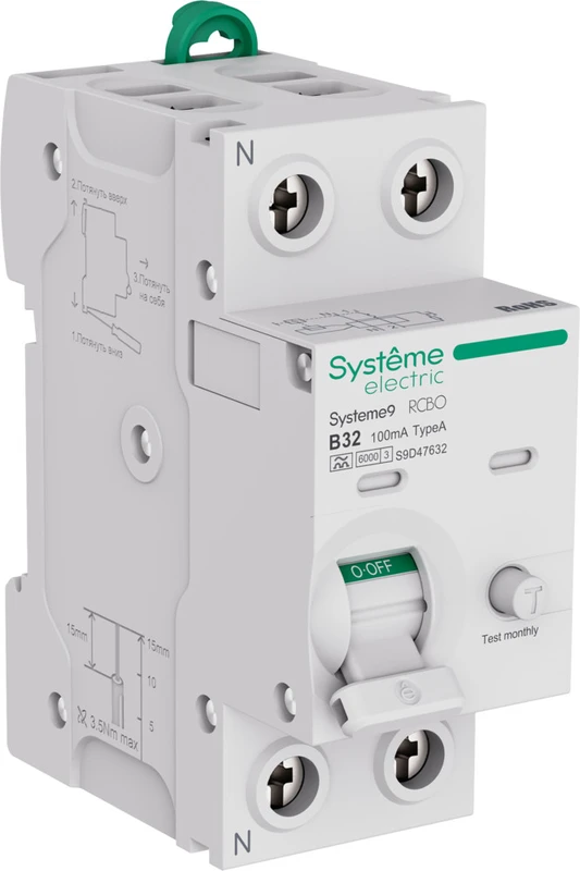 Systeme9 Авт. выкл. диф. тока (АВДТ) 1P+N B 32A 6kA 100мА Тип-A 230В 2