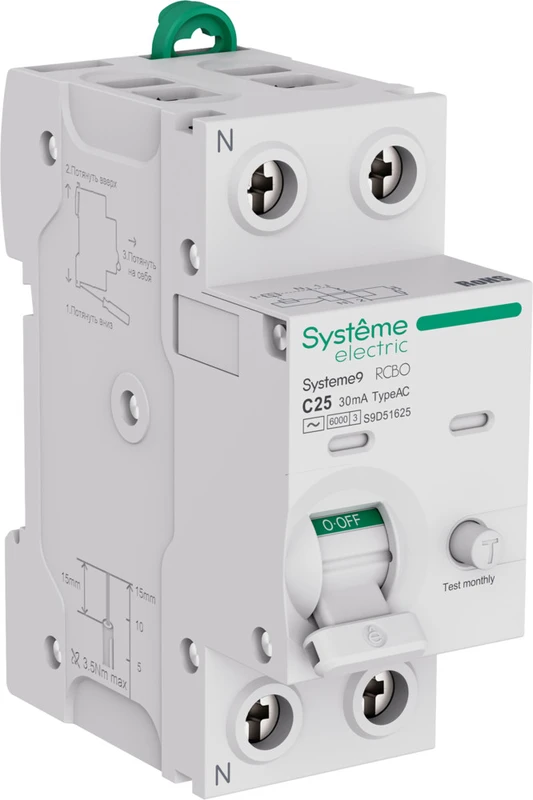 Systeme9 Авт. выкл. диф. тока (АВДТ) 1P+N C 25A 6kA 30мА Тип-AC 230В 2