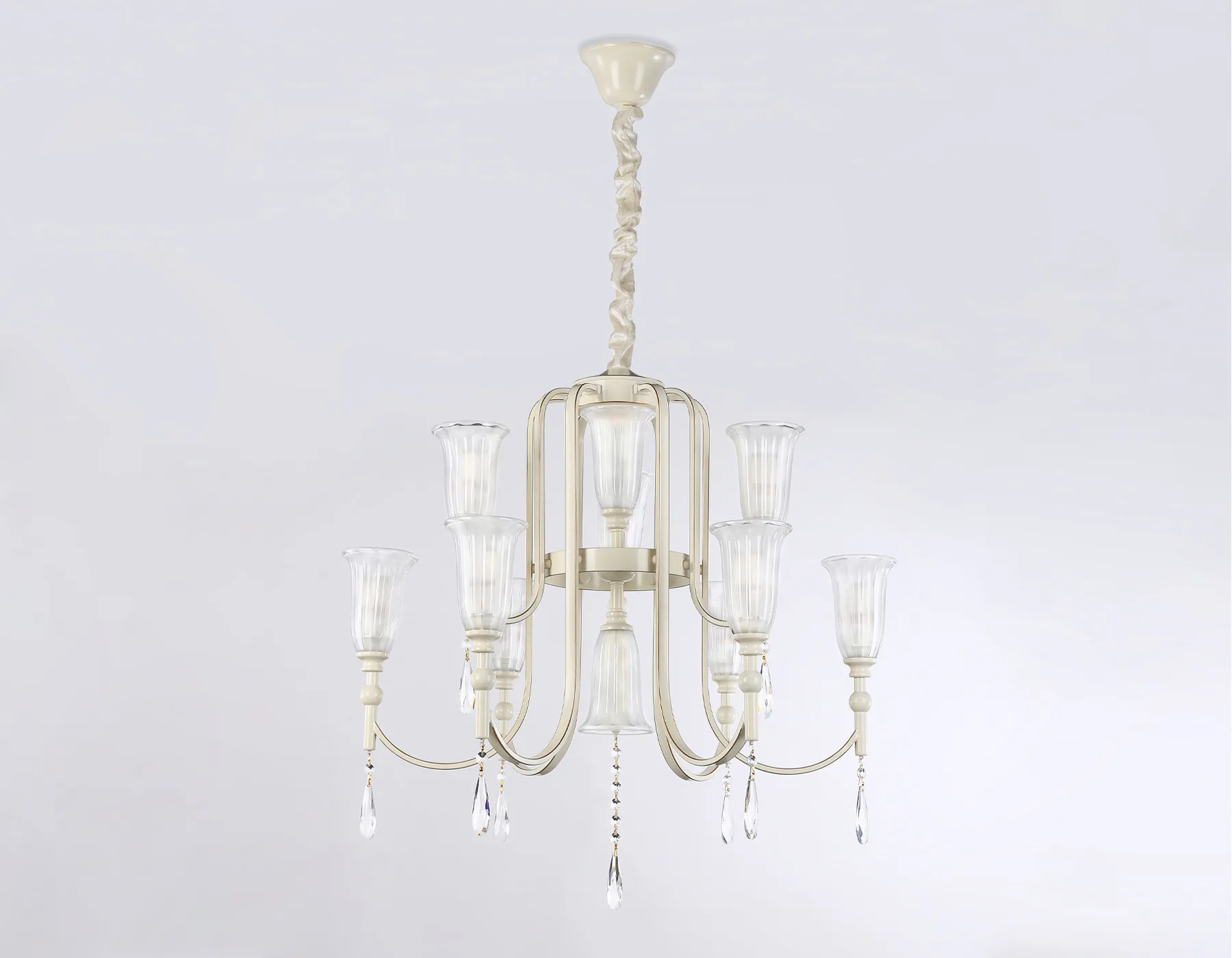 Подвесной светильник E14*9 TR3248/9 BG/GD/FR бежевый/золото/белый матовый E14*9 max 40W D735*720 Ambrella Light 9