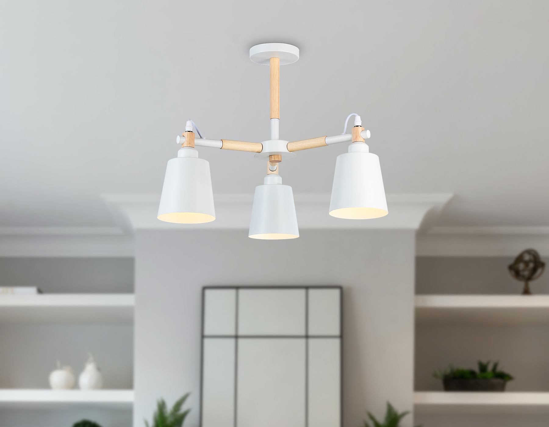 Подвесная люстра TR82204/3 WH/LW белый/светлое дерево E27/3 max 40W D560*430 Ambrella Light 15